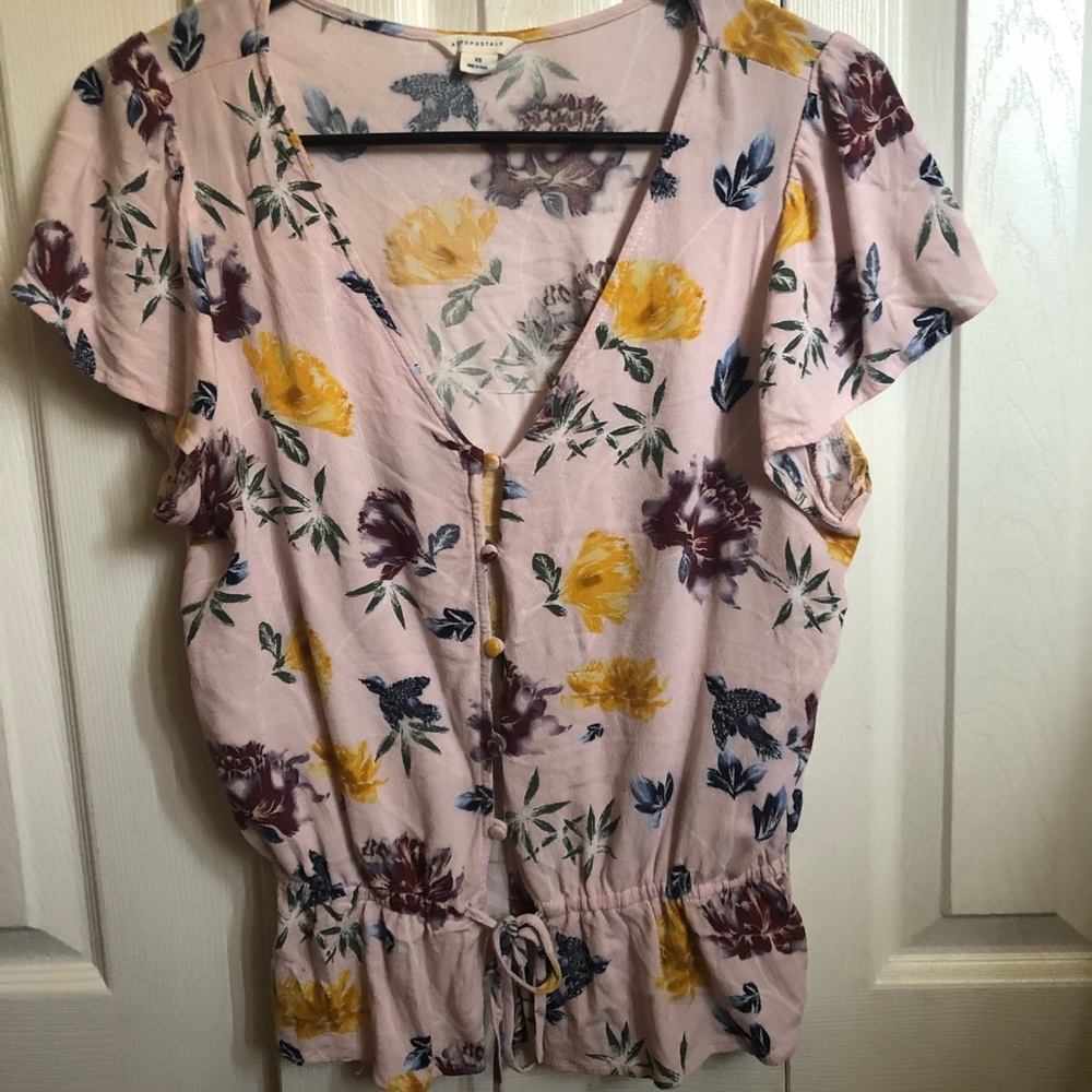Xs Aeropostale pink floral flowy button down shirt